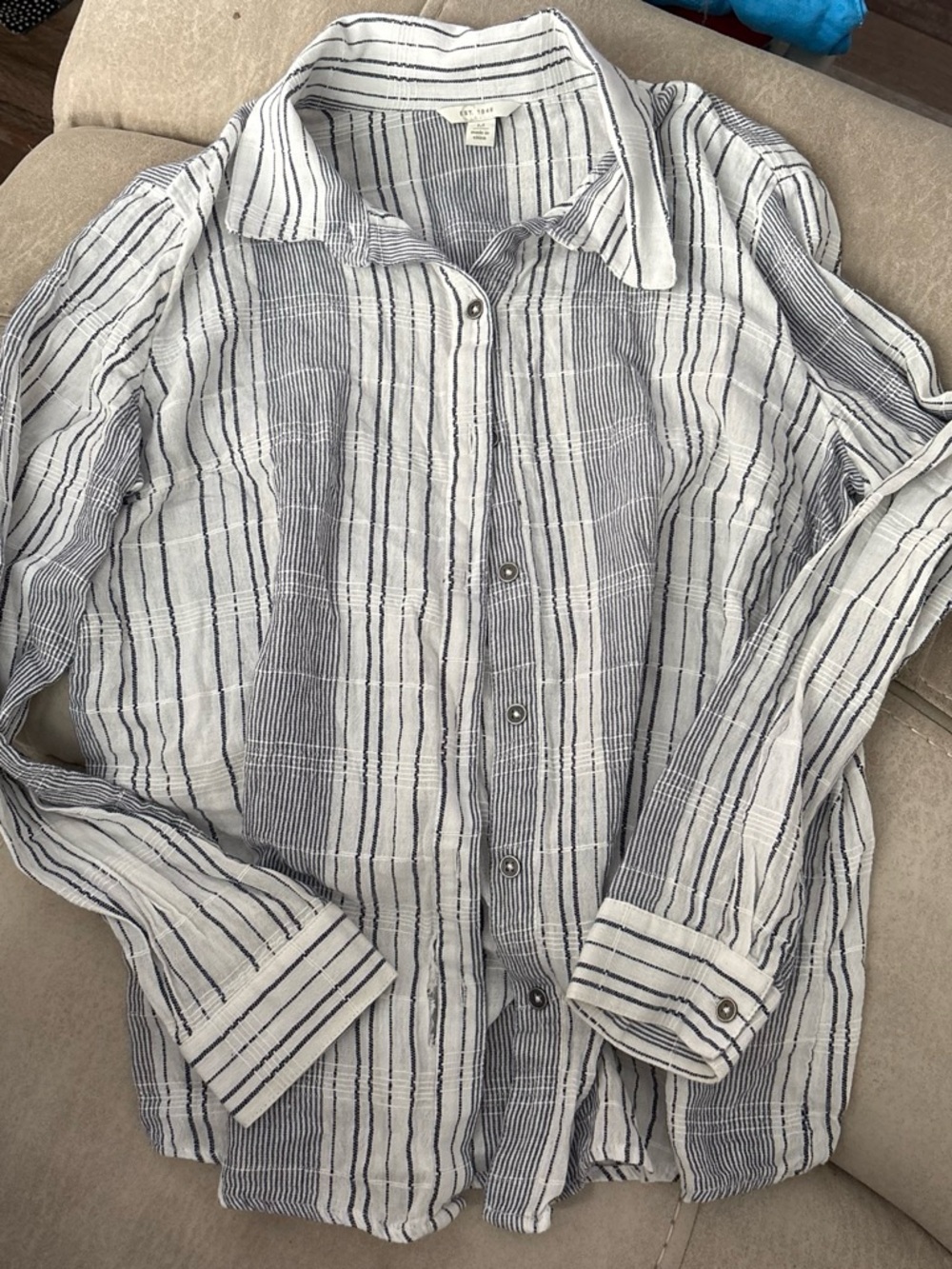 Lightweight White & Navy Striped Linen Shirt - Men